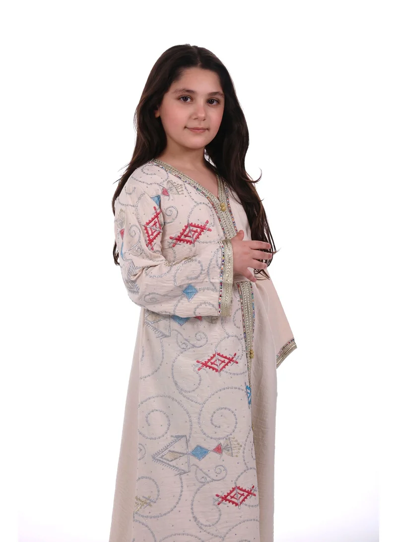AL BENT AL SHARQIEH beige Mom & Daughter Embroidred jalabiya dress for Women | Best Price UAE